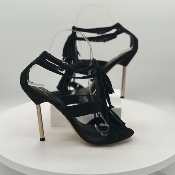 Brian Atwood Black Fringe Stiletto Heels‎ Size 6.5 EUC - Picture 7 of 17